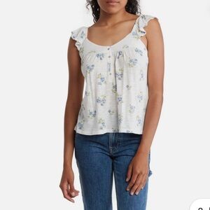 Lucky Brand Women Blue Floral Print Tank Cami Top in Cotton mix Size Large
